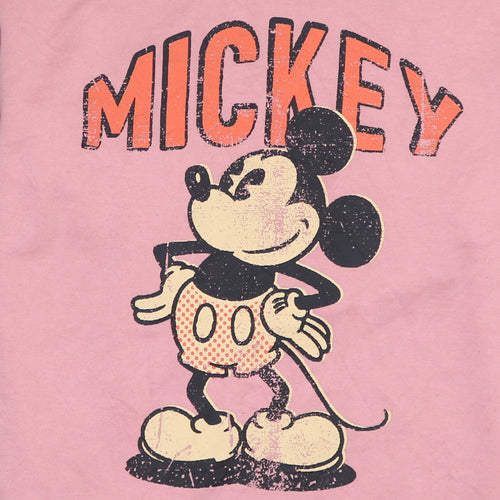 Disney Women Pink Mickey Hoodie Medium Cotton Pullover Sweatshirt