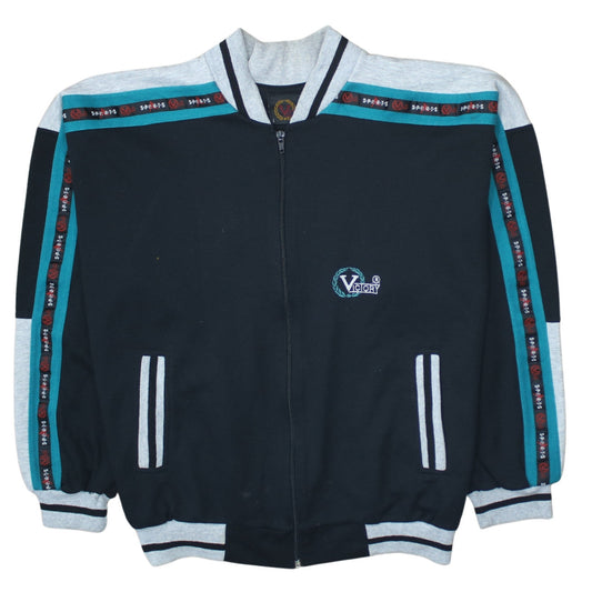 Victory Men's Black Track Jacket L Colourblock Sports Zip Up