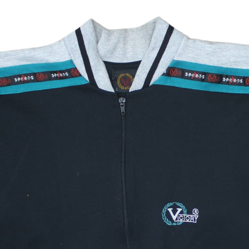 Victory Men's Black Track Jacket L Colourblock Sports Zip Up