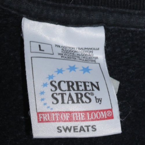 Fruit of the Loom Mens Black Graphic Funny Cartoon Sweatshirt L