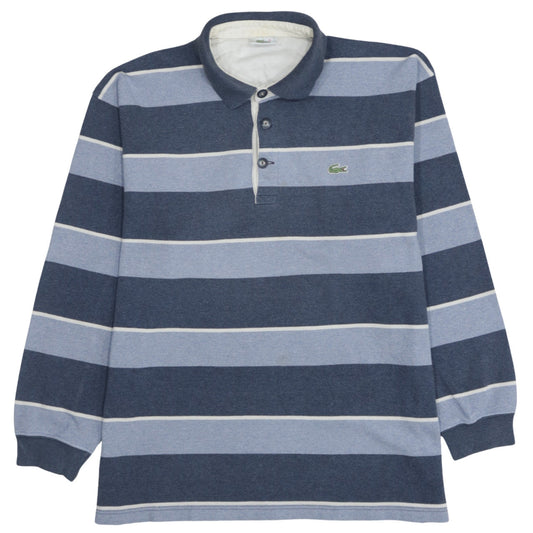 Lacoste Men's Blue Striped Long Sleeve Collared Cotton Polo - Size L
