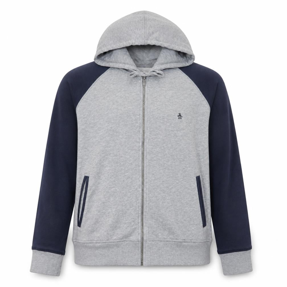 Front view of Original Penguin Men's Grey Full Zip Hoodie, size L