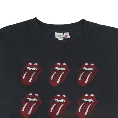 H&M Women Black Rolling Stones Logo Sweatshirt XL Cotton Blend