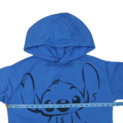 Disney Womens Blue Stitch Pullover Hoodie XS Cotton Sweatshirt