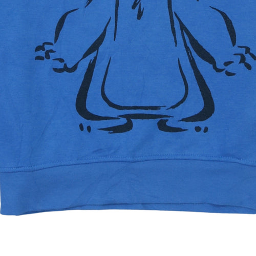 Disney Womens Blue Stitch Pullover Hoodie XS Cotton Sweatshirt