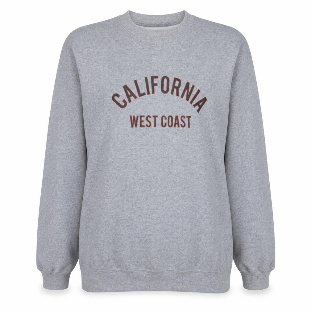 Front view of PRETTYLITTLETHING Women Grey California West Coast Pullover Sweatshirt, size S