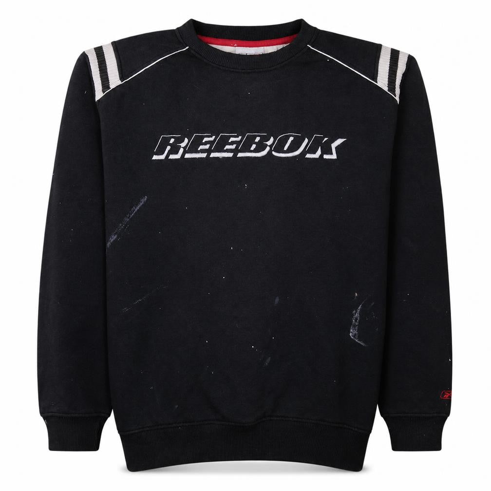 Front view of Reebok Men's Black Logo Pullover Sweatshirt M Regular Fit