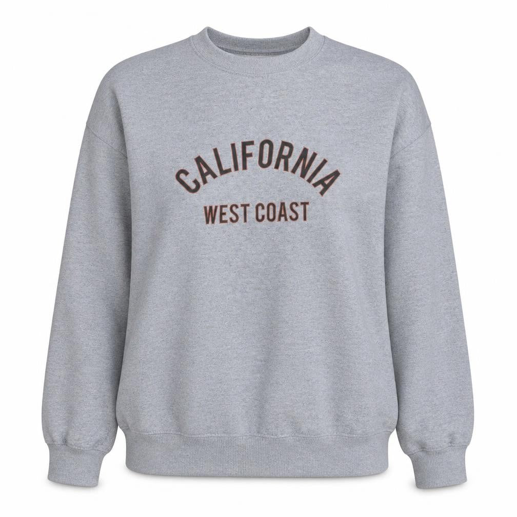 Front view of PRETTYLITTLETHING Women's Grey California West Coast Sweatshirt, size S