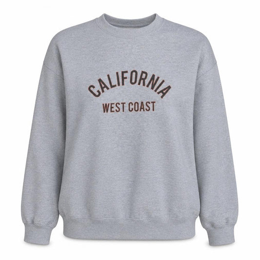 Front view of PRETTYLITTLETHING Women's Grey California West Coast Sweatshirt, size S