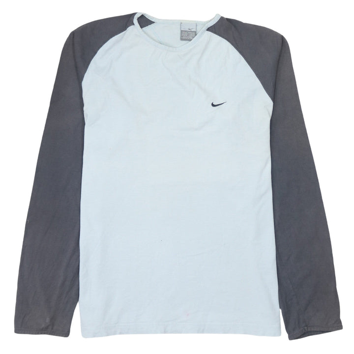 Nike Men's Blue Long Sleeve Colourblock Cotton Top Size M