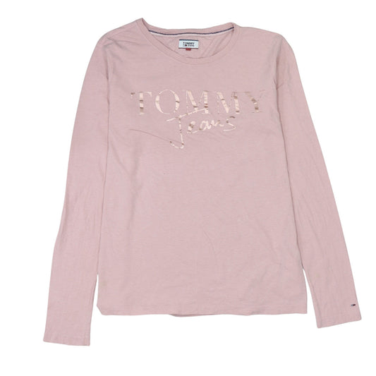 Tommy Jeans Women's Pink Long Sleeve Cotton T-Shirt Size L