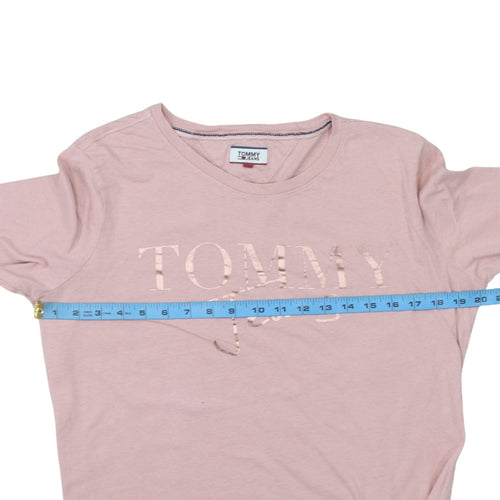 Tommy Jeans Women's Pink Long Sleeve Cotton T-Shirt Size L