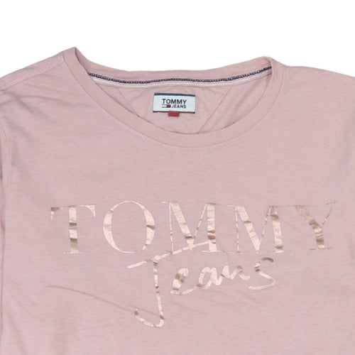 Tommy Jeans Women's Pink Long Sleeve Cotton T-Shirt Size L
