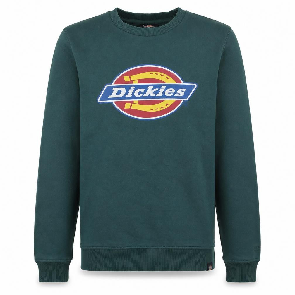 Front view of Dickies Men’s Green Small Pullover Fleece Sweatshirt with Logo