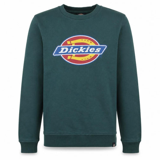 Front view of Dickies Men’s Green Small Pullover Fleece Sweatshirt with Logo