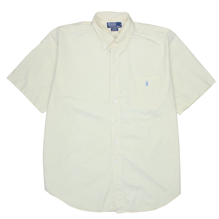 Ralph Lauren Men's Beige Short Sleeve Button-Down Cotton Shirt L