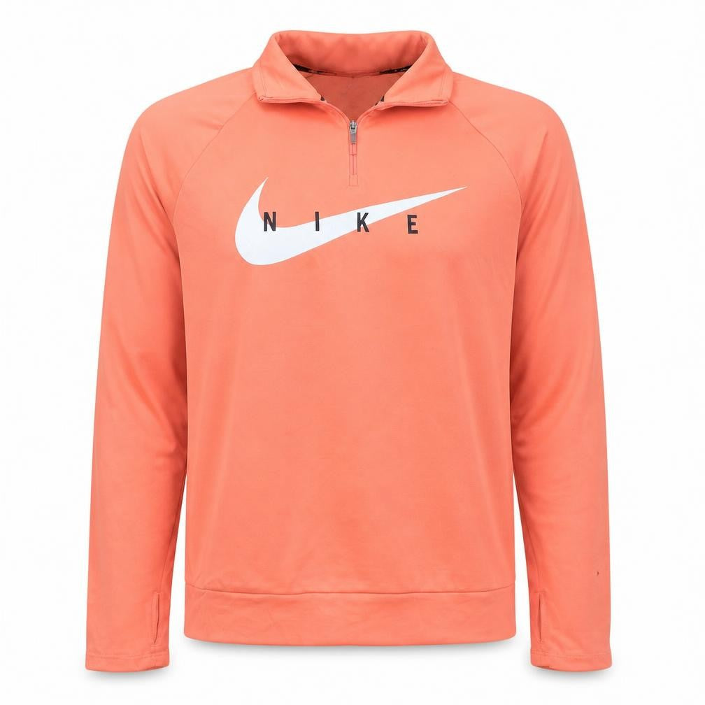 Front view of Nike Men's Orange Dri-FIT 1/4 Zip Athletic Running Sweatshirt, size S