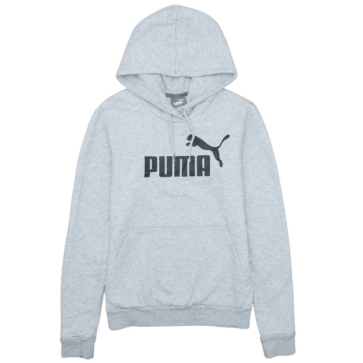 Puma Womens Grey Pullover Hoodie Size 10 Logo Print Cotton Blend