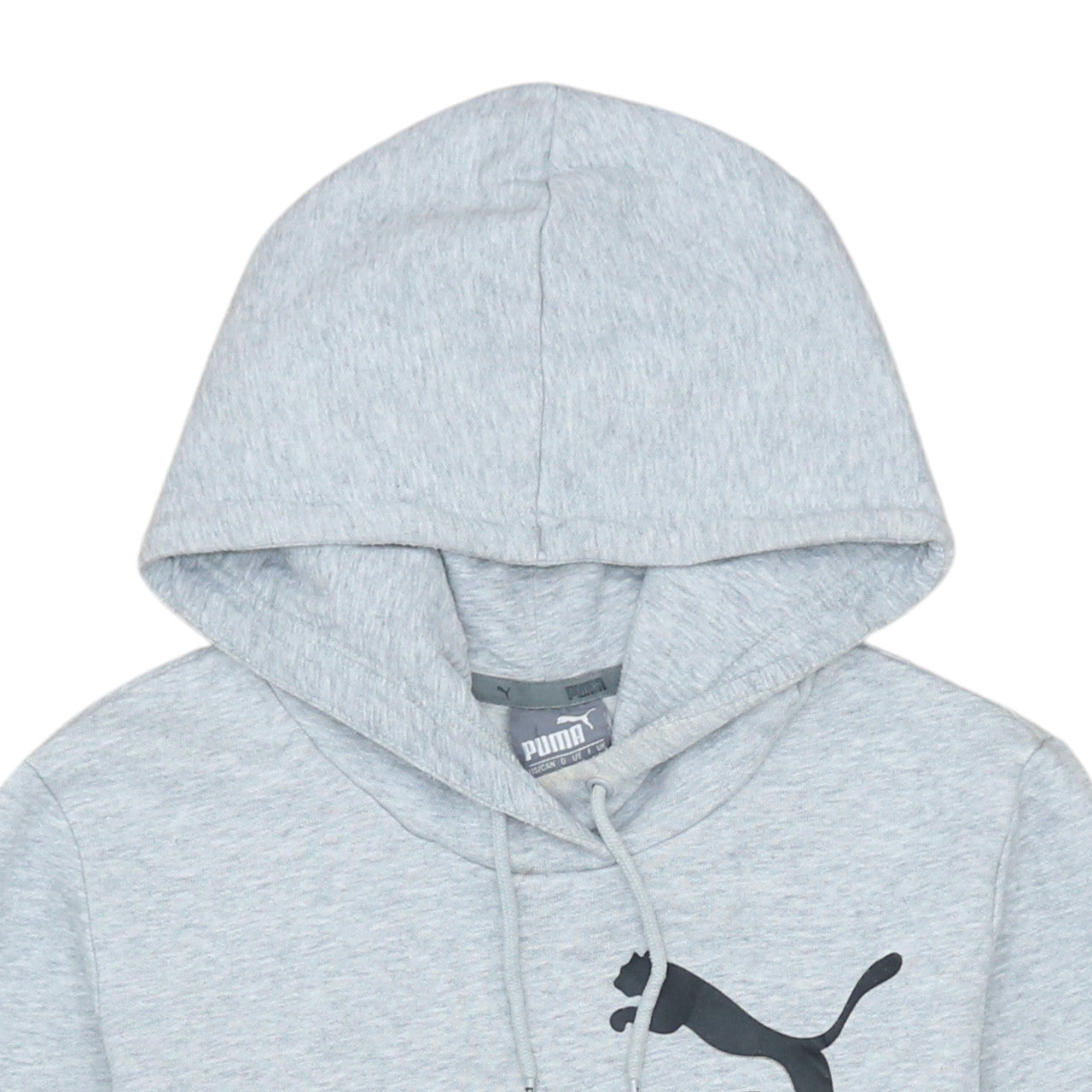 Puma Womens Grey Pullover Hoodie Size 10 Logo Print Cotton Blend