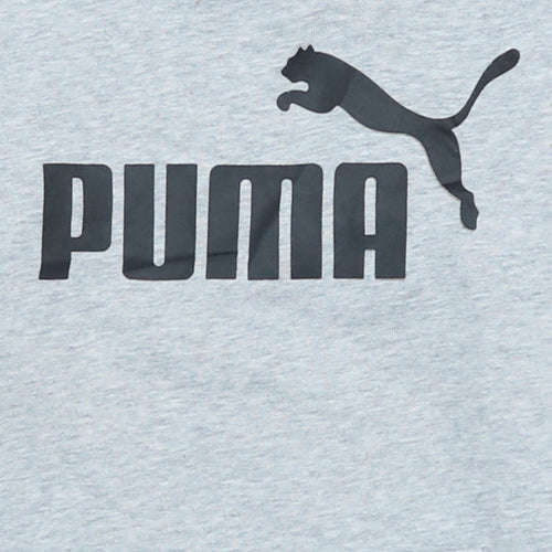 Puma Womens Grey Pullover Hoodie Size 10 Logo Print Cotton Blend