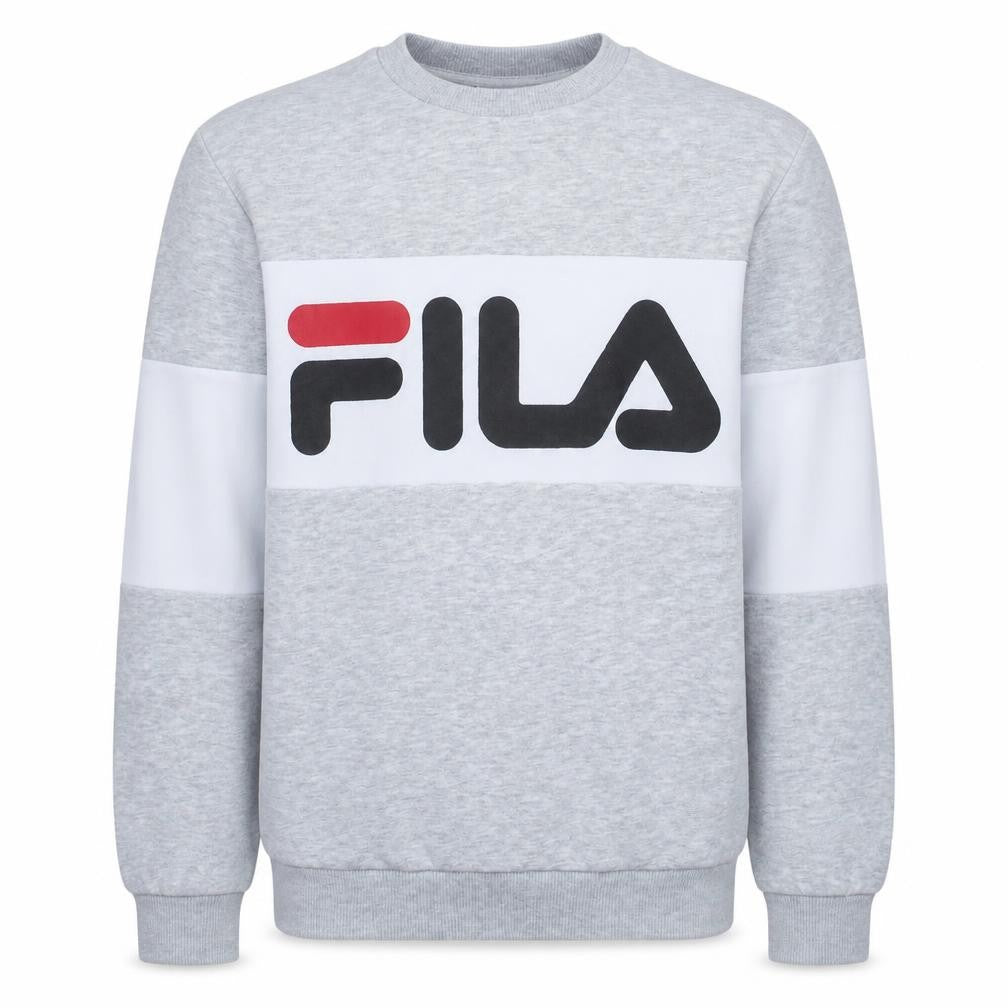 Front view of Fila men’s grey xs crew neck pullover sweatshirt