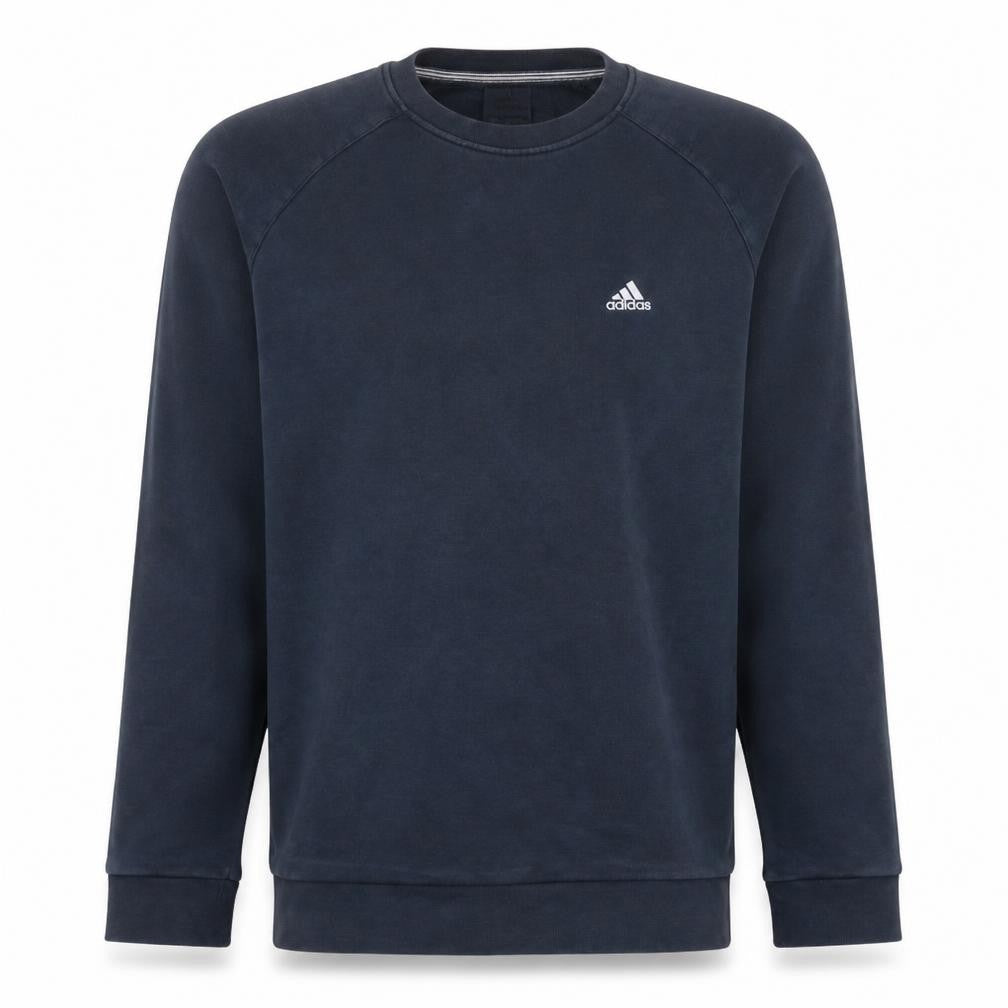 Front view of Adidas Men's Blue Crew Neck Pullover Sweatshirt, size S