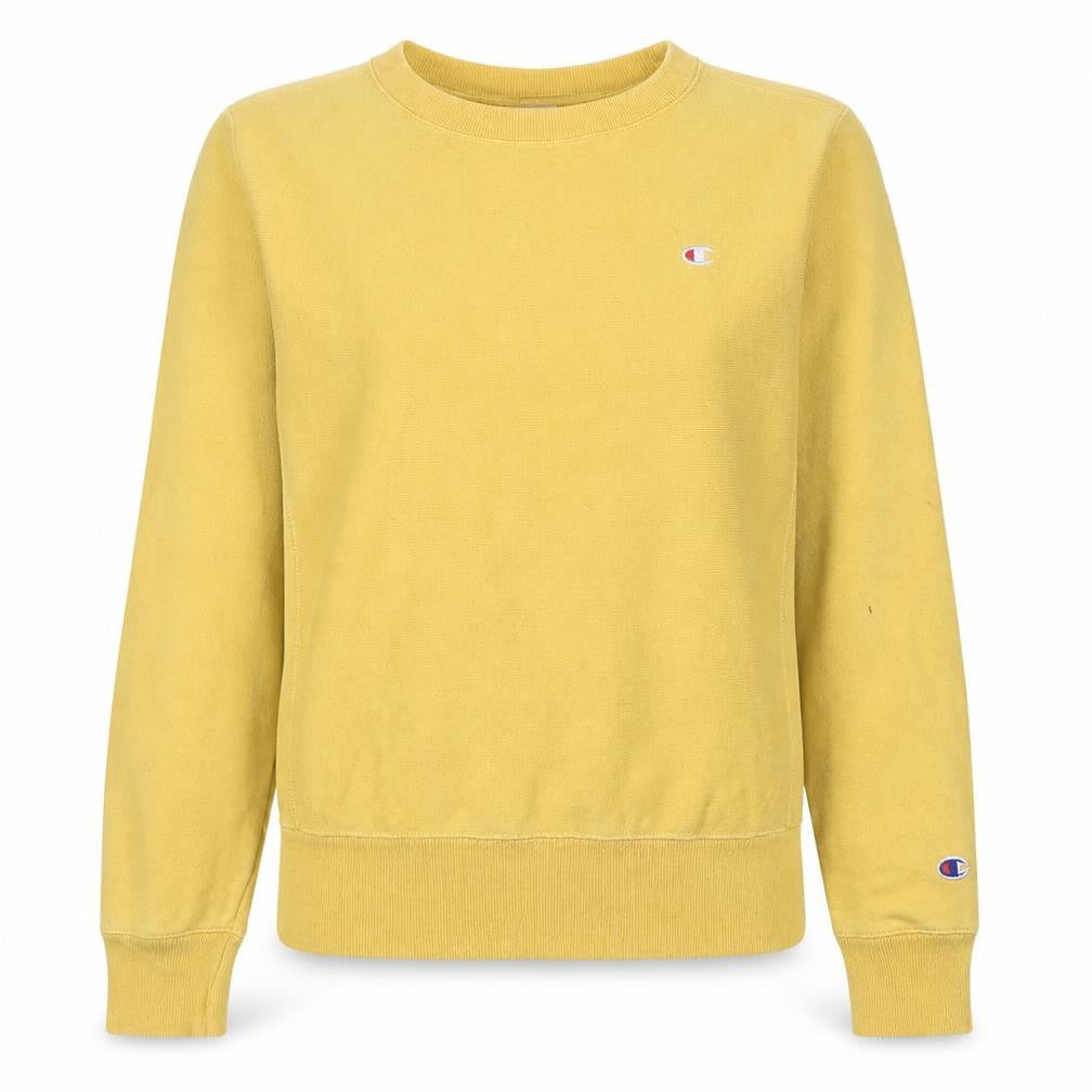 Front view of Champion women’s yellow cotton reverse weave sweatshirt medium
