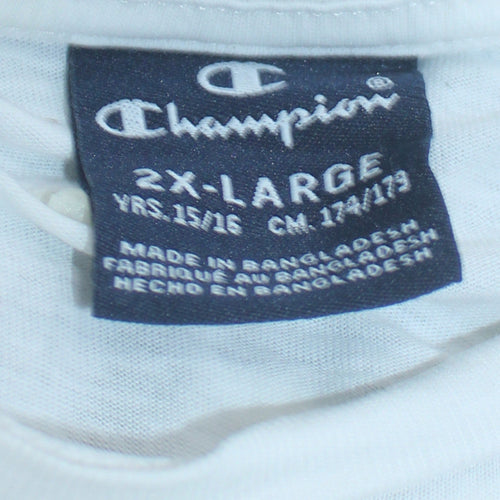 Champion Boys White 2XL 15-16 Years Crew Neck Short Sleeve Logo T-Shirt