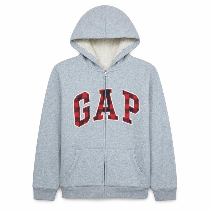 Gap Kids Boys Grey Full Zip Hoodie Sherpa Lined XXL - Warm Casual Sweatshirt