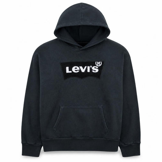 Front view of Levi's Men's Black XS Pullover Hoodie with Logo Fleece Sweatshirt