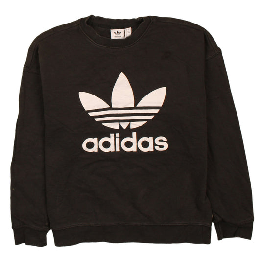 Adidas Womens Black Crew Neck Pullover Sweatshirt Size 8 Logo Print
