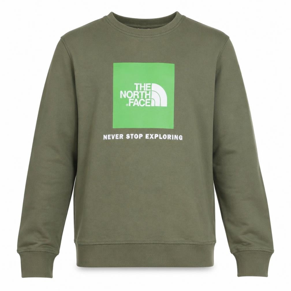 Front view of The North Face boys’ green xl crew neck pullover sweatshirt