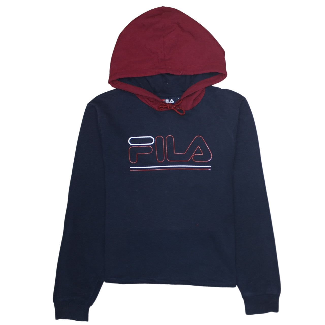 FILA Men's Blue & Maroon Pullover Hoodie Size S Logo Fleece