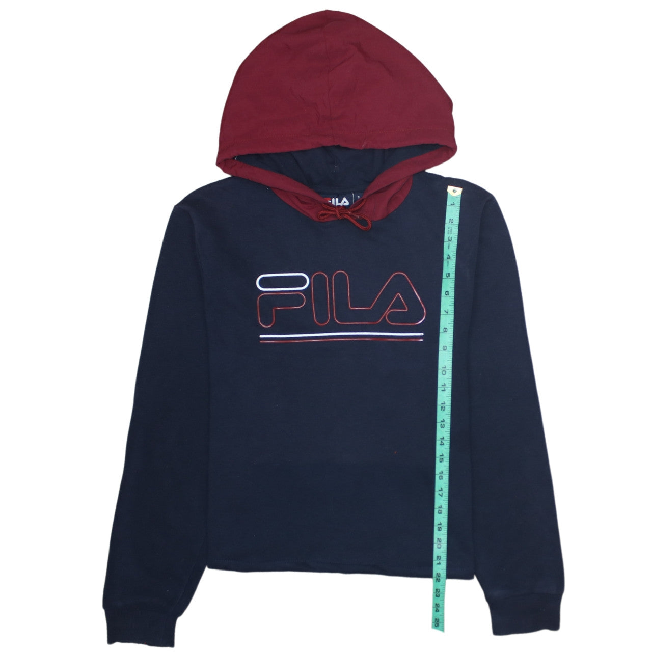 FILA Men's Blue & Maroon Pullover Hoodie Size S Logo Fleece