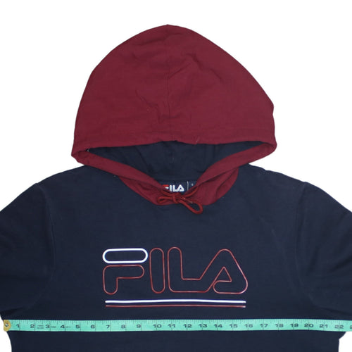 FILA Men's Blue & Maroon Pullover Hoodie Size S Logo Fleece