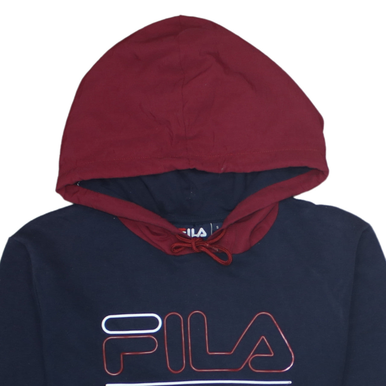 FILA Men's Blue & Maroon Pullover Hoodie Size S Logo Fleece