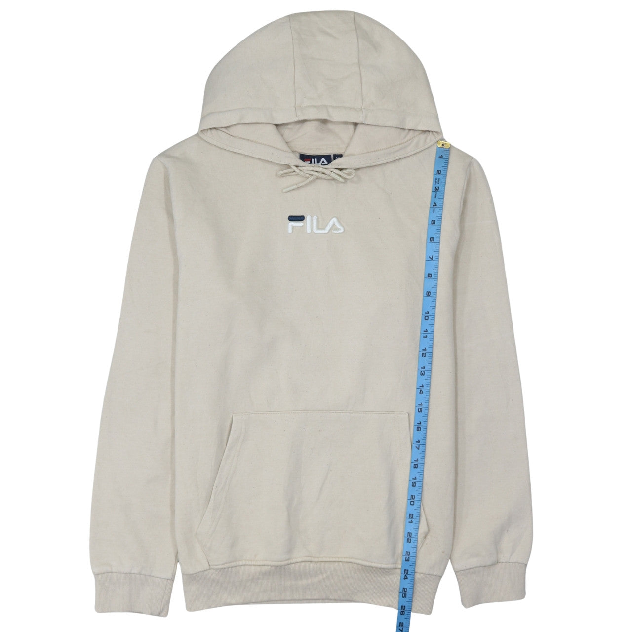 Fila Men’s Beige Pullover Hoodie Medium Cotton Blend Classic Logo