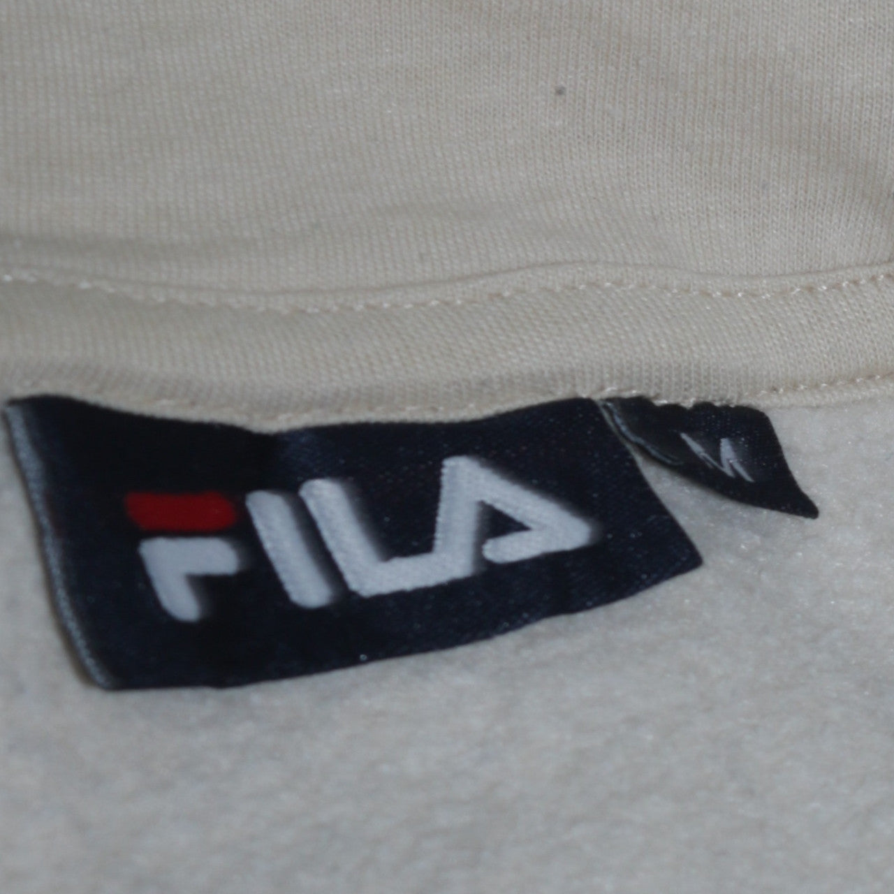 Fila Men’s Beige Pullover Hoodie Medium Cotton Blend Classic Logo