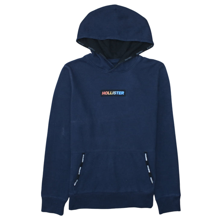 Hollister Men's Blue Pullover Hoodie L Logo Fleece Sweatshirt