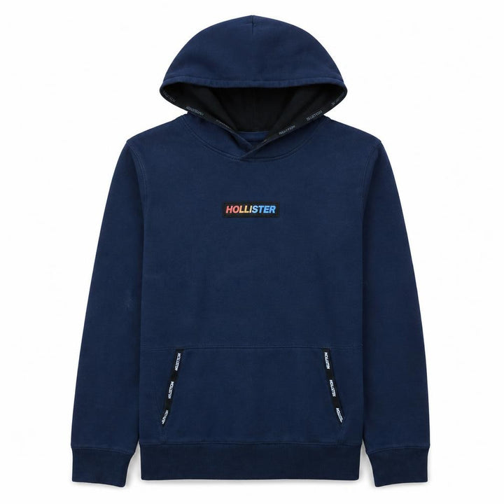 Hollister Men's Blue Pullover Hoodie L Logo Fleece Sweatshirt
