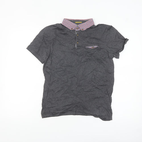 Ted Baker Men’s Grey Cotton Polo Shirt Size M Button Collar Casual