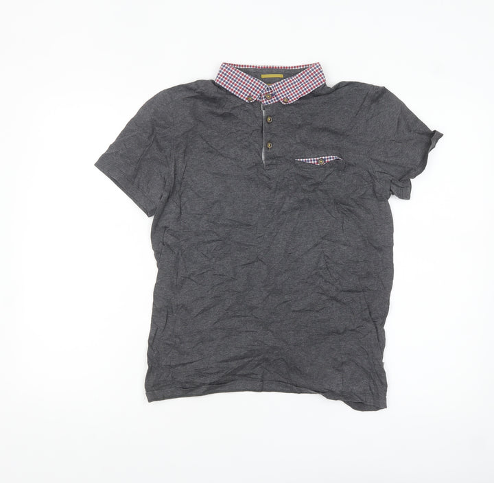 Ted Baker Men’s Grey Cotton Polo Shirt Size M Button Collar Casual
