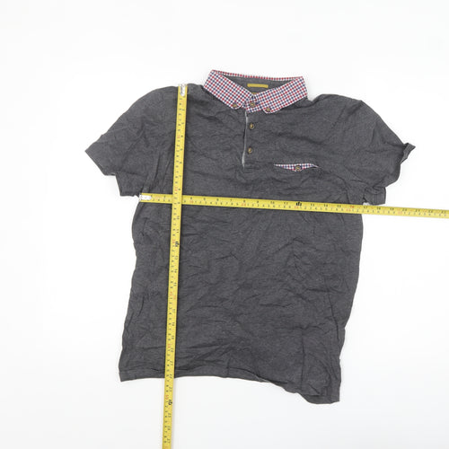 Ted Baker Men’s Grey Cotton Polo Shirt Size M Button Collar Casual