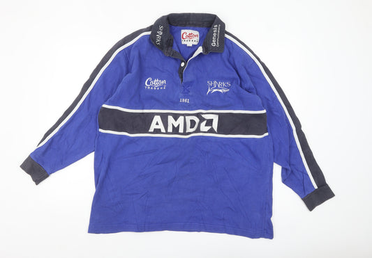 Cotton Traders Men’s Blue Rugby Polo Shirt XL Long Sleeve Sports Top