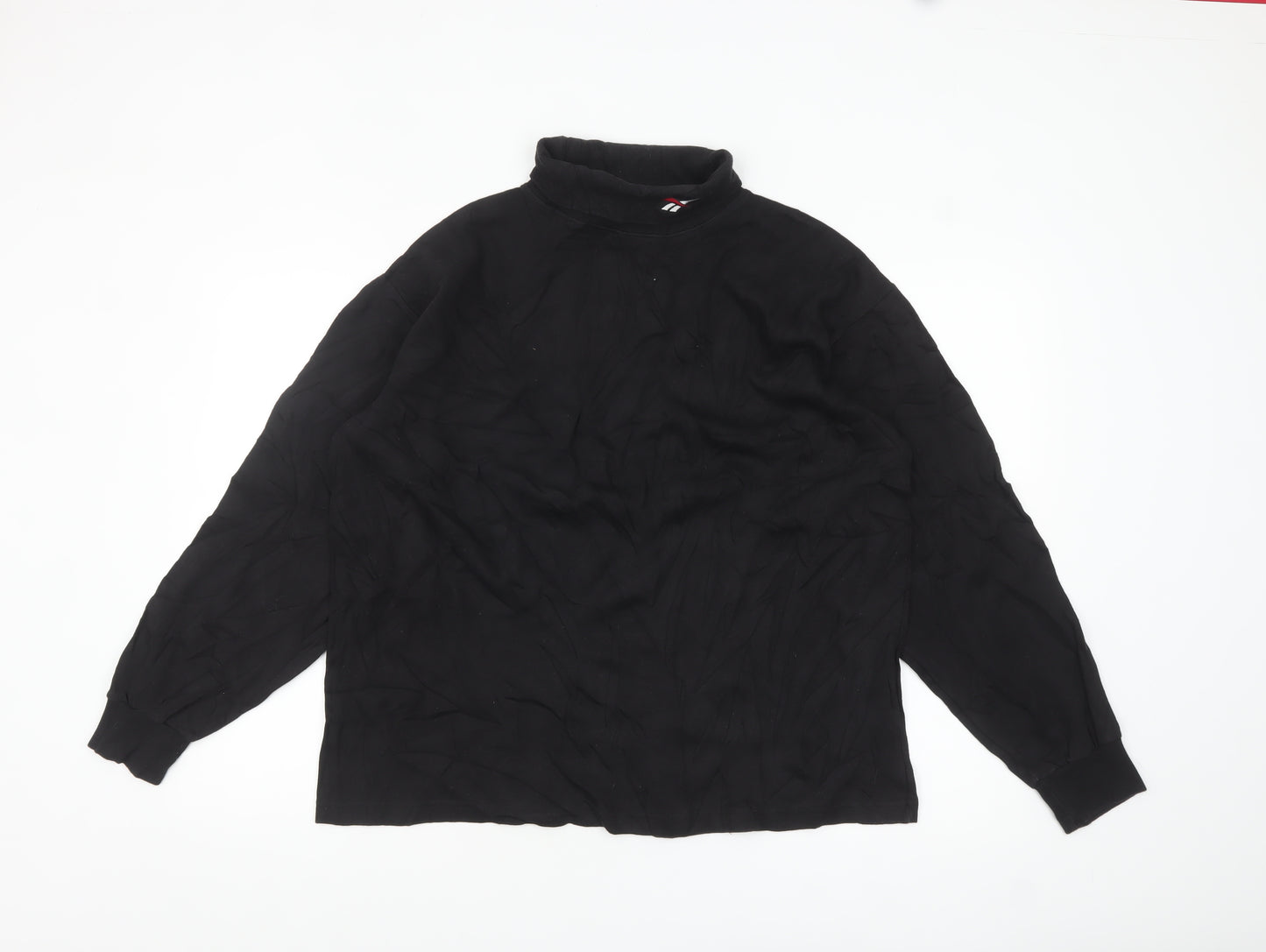 Reebok Men’s Black Cotton Long Sleeve High Neck Casual Top L