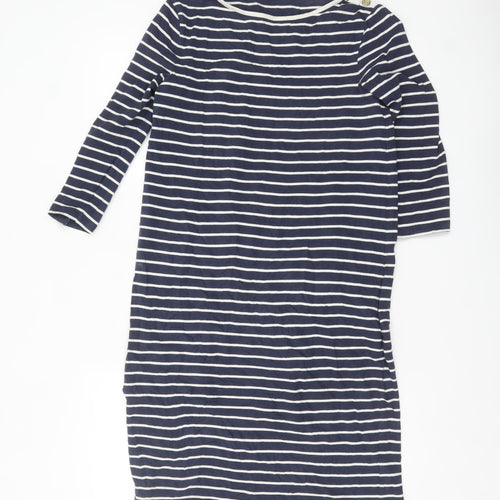 Jaeger Women Blue Striped Shift Dress Size S Cotton 3/4 Sleeve