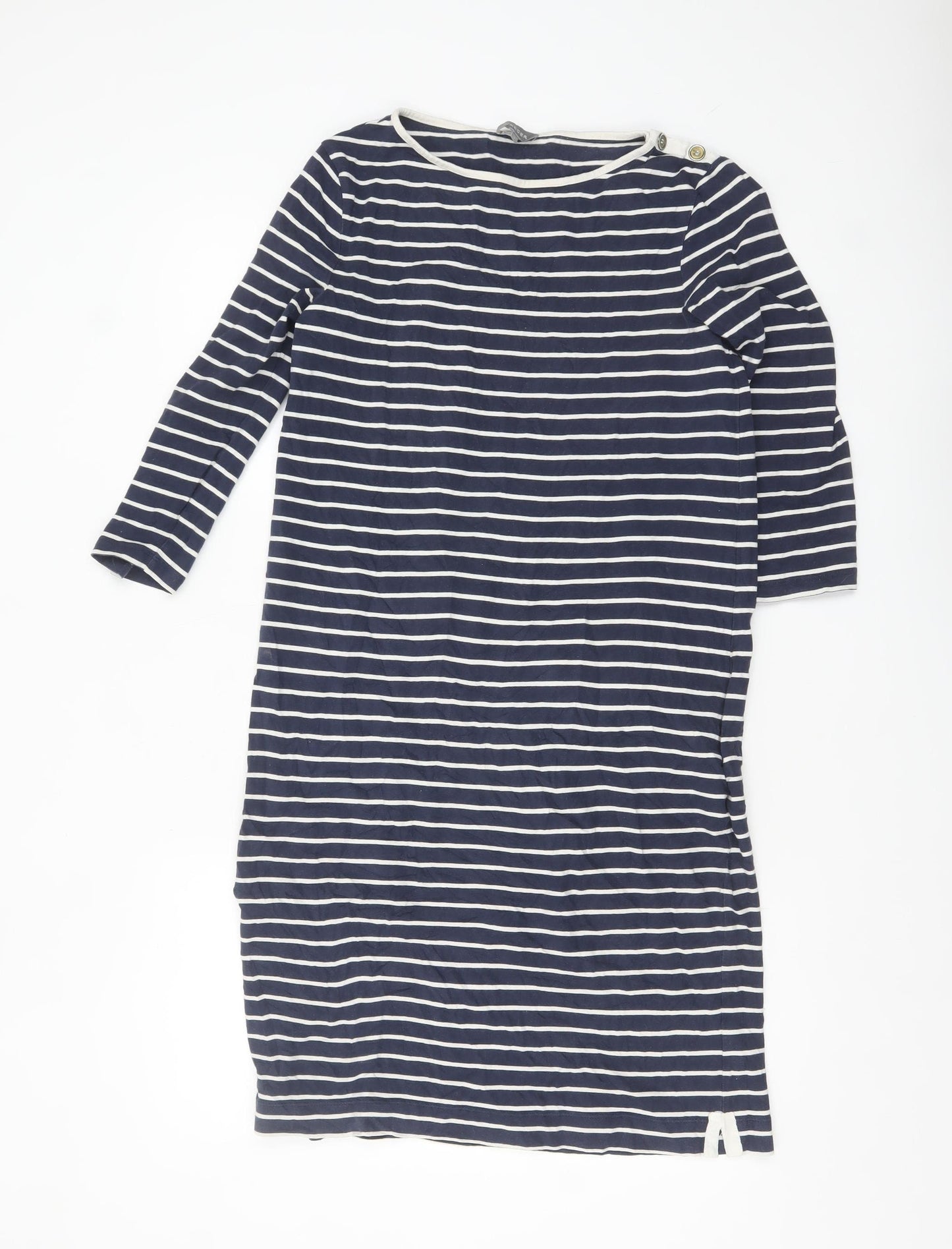 Jaeger Women Blue Striped Shift Dress Size S Cotton 3/4 Sleeve