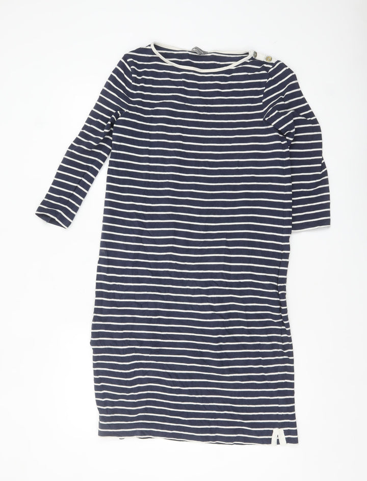 Jaeger Women Blue Striped Shift Dress Size S Cotton 3/4 Sleeve