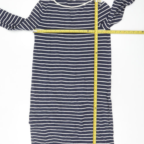 Jaeger Women Blue Striped Shift Dress Size S Cotton 3/4 Sleeve