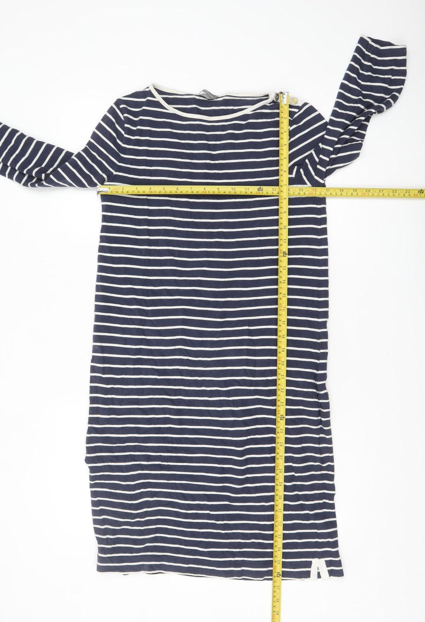 Jaeger Women Blue Striped Shift Dress Size S Cotton 3/4 Sleeve